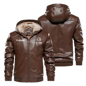 RAM Trucks Exclusive Logo Hooded Leather Jacket QTUT230625A2RAM - Brown