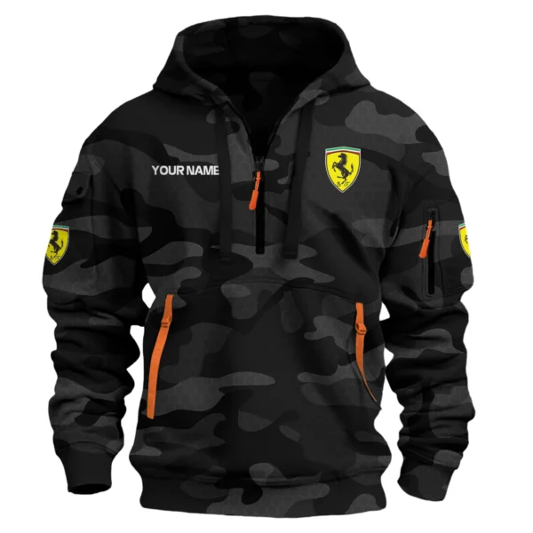Ferrari Exclusive Logo Hoodie Half Zipper Car QTCAR180605A1FER - Black