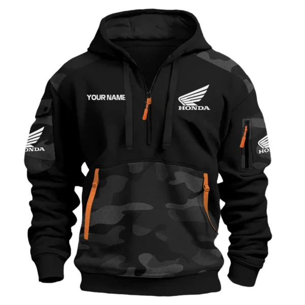 Honda Motorcycles  Exclusive Logo Hoodie Half Zipper QTMT160525A2HON - Black