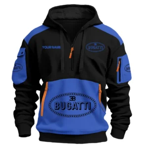 Bugatti Car Exclusive Logo Hoodie Half Zipper QTCAR180605A2BUG - Blue