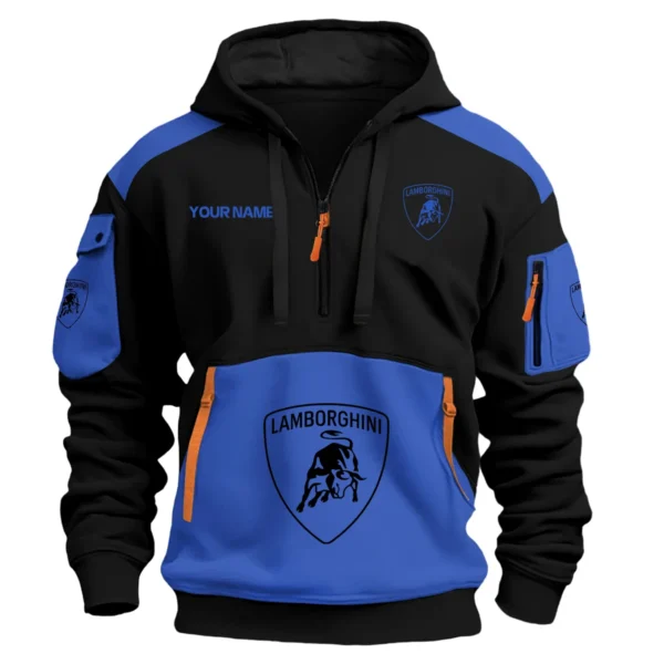 Lamborghini Car Exclusive Logo Hoodie Half Zipper QTCAR180605A2LAM - Blue
