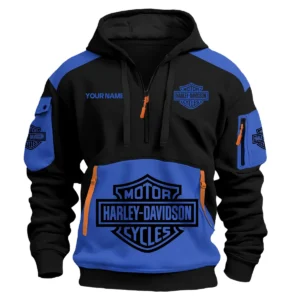 Harley-Davidson Motorcycles  Exclusive Logo Hoodie Half Zipper QTMT160525A3HD - Blue