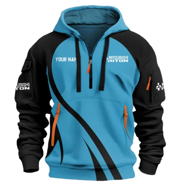 Mitsubishi Triton Ute Exclusive Logo Hoodie Half Zipper QTVA210625UTE04MT - Blue - Image 2