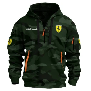 Ferrari Exclusive Logo Hoodie Half Zipper Car QTCAR180605A1FER - Dark Green