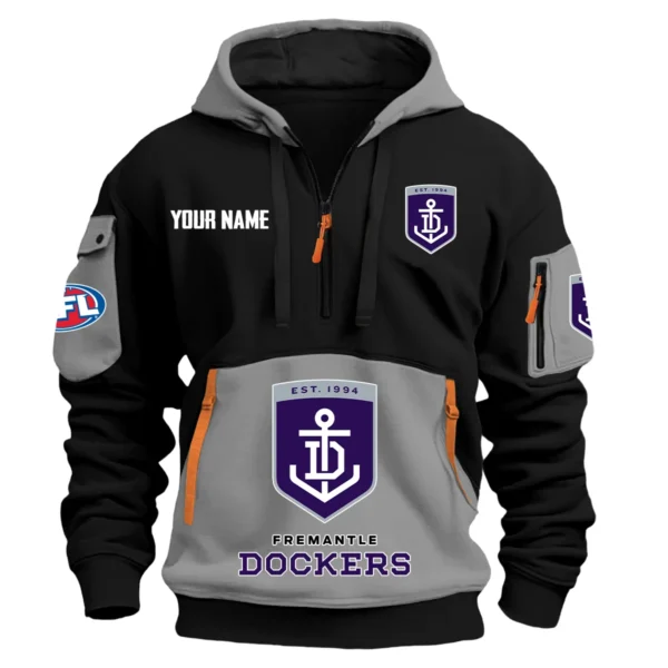 Fremantle Dockers Australian Football League Exclusive Logo Hoodie Half Zipper HOAFL0090525A01FRE - Gray