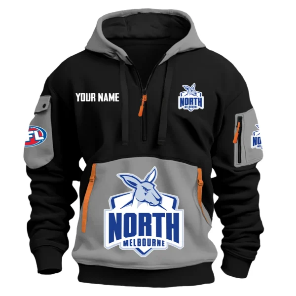 North Melbourne Kangaroos Australian Football League Exclusive Logo Hoodie Half Zipper HOAFL0090525A01NMFC - Gray
