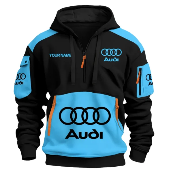 Audi Car Exclusive Logo Hoodie Half Zipper QTCAR180605A2AUD - Light Blue