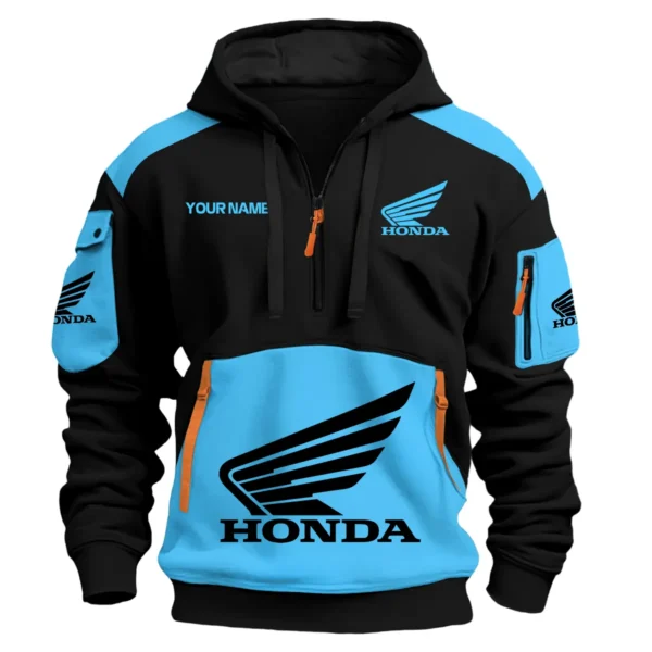 Honda Motorcycles  Exclusive Logo Hoodie Half Zipper QTMT160525A3HON - Light Blue