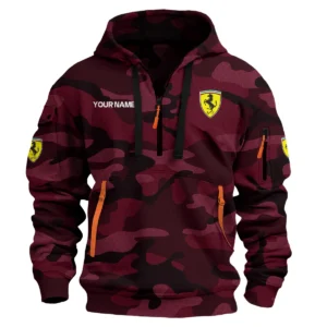 Ferrari Exclusive Logo Hoodie Half Zipper Car QTCAR180605A1FER - Maroon