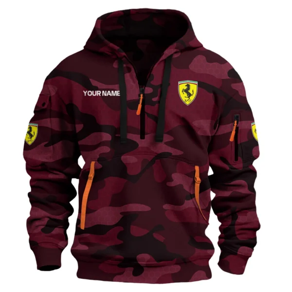 Ferrari Exclusive Logo Hoodie Half Zipper Car QTCAR180605A1FER - Maroon