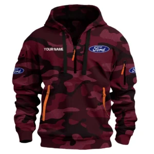 Ford Exclusive Logo Hoodie Half Zipper Car QTCAR180605A1FOR - Maroon