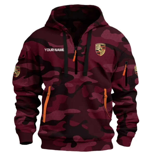 Porsche Exclusive Logo Hoodie Half Zipper Car QTCAR180605A1POR - Maroon