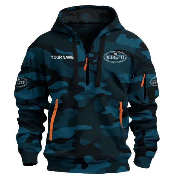 Bugatti Exclusive Logo Hoodie Half Zipper Car QTCAR180605A1BUG - Navy Blue