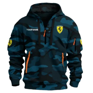 Ferrari Exclusive Logo Hoodie Half Zipper Car QTCAR180605A1FER - Navy Blue