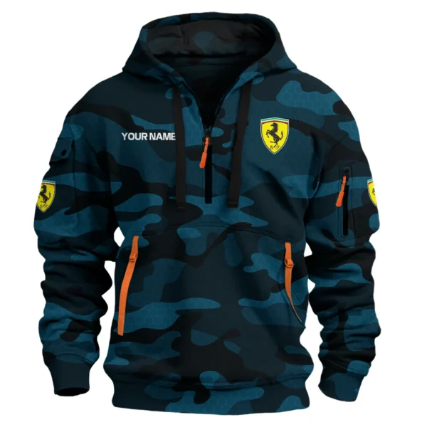 Ferrari Exclusive Logo Hoodie Half Zipper Car QTCAR180605A1FER - Navy Blue