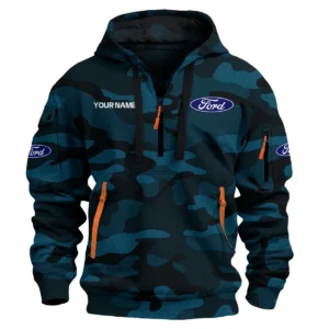 Ford Exclusive Logo Hoodie Half Zipper Car QTCAR180605A1FOR - Navy Blue