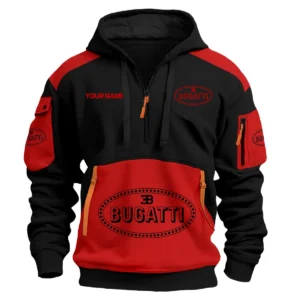 Bugatti Car Exclusive Logo Hoodie Half Zipper QTCAR180605A2BUG - Red