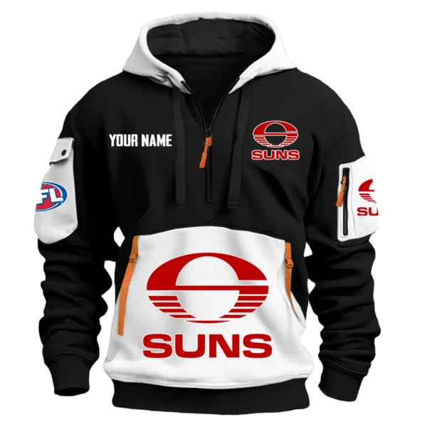 Gold Coast SUNS Australian Football League Exclusive Logo Hoodie Half Zipper HOAFL0090525A01GCFC - White