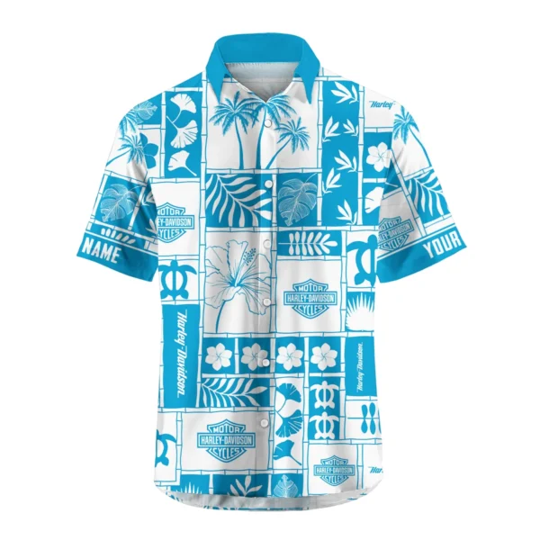 Harley-Davidson Exclusive Logo Hawaian Shirt QTVA150425HWHD - Aqua Blue - Image 2
