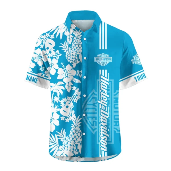 Harley-Davidson Exclusive Logo Hawaian Shirt QTVA160425HW02HD - Aqua Blue - Image 2