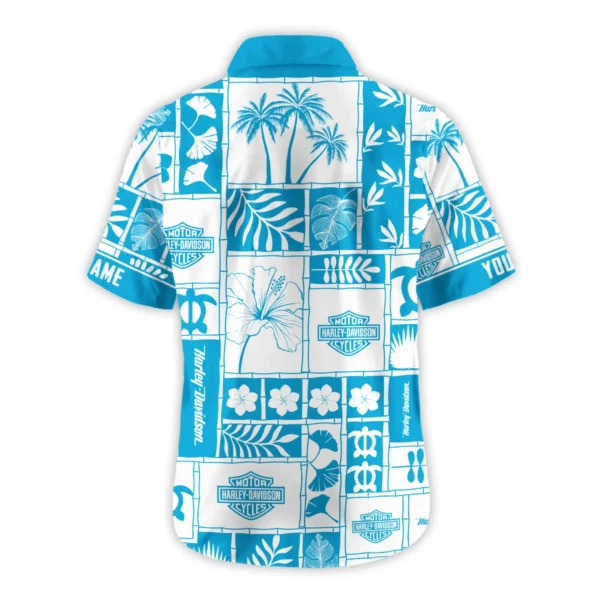 Harley-Davidson Exclusive Logo Hawaian Shirt QTVA150425HWHD - Aqua Blue - Image 3