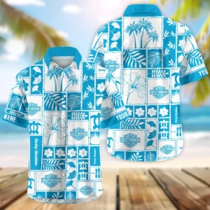 Harley-Davidson Exclusive Logo Hawaian Shirt QTVA150425HWHD - Aqua Blue