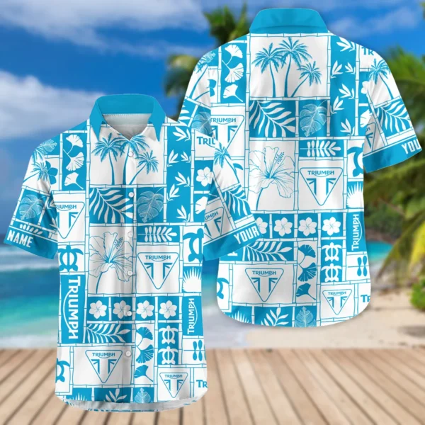 Triumph Motorcycles Exclusive Logo Hawaian Shirt QTVA150425HWTRI - Aqua Blue