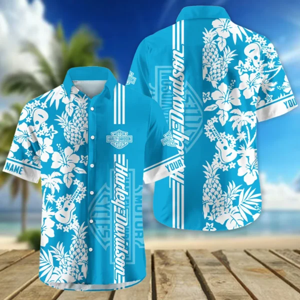 Harley-Davidson Exclusive Logo Hawaian Shirt QTVA160425HW02HD - Aqua Blue