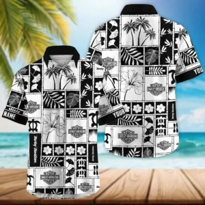 Harley-Davidson Exclusive Logo Hawaian Shirt QTVA150425HWHD - Black