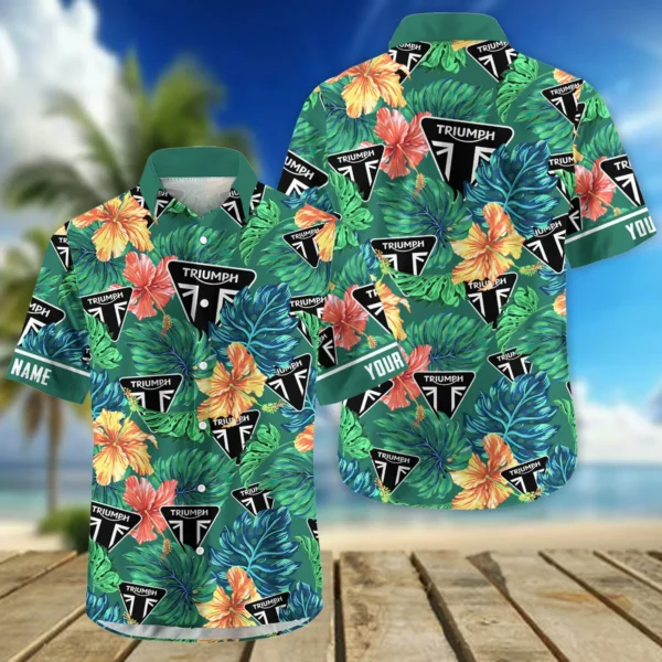 Triumph Motorcycles Exclusive Logo Hawaian Shirt QTVA220425HW04TRI - Deep Green