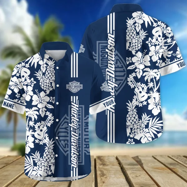 Harley-Davidson Exclusive Logo Hawaian Shirt QTVA160425HW02HD - Navy Blue