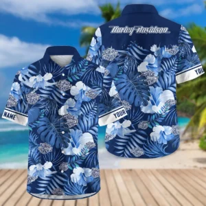 Harley-Davidson Exclusive Logo Hawaian Shirt QTVA210425HW03HD - Navy Blue