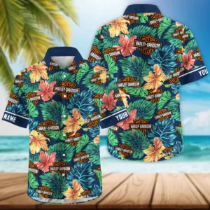 Triumph Motorcycles Exclusive Logo Hawaian Shirt QTVA220425HW04HD - Navy Blue