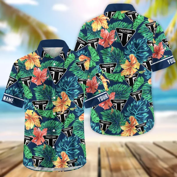 Triumph Motorcycles Exclusive Logo Hawaian Shirt QTVA220425HW04TRI - Navy Blue