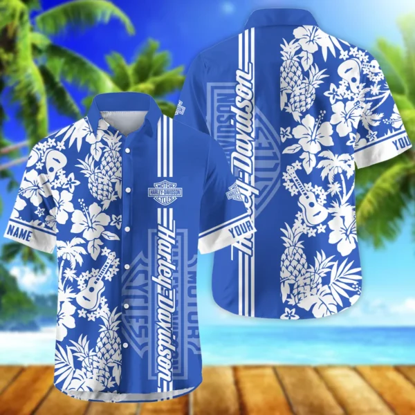 Harley-Davidson Exclusive Logo Hawaian Shirt QTVA160425HW02HD - Royal Blue