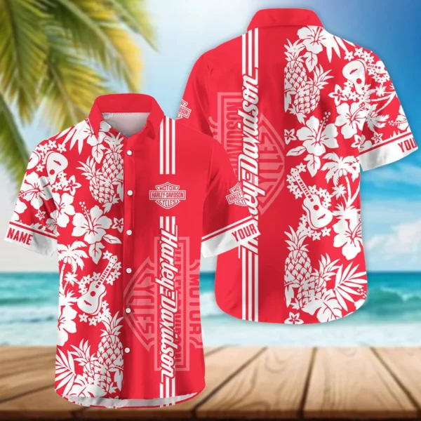 Harley-Davidson Exclusive Logo Hawaian Shirt QTVA160425HW02HD - Red