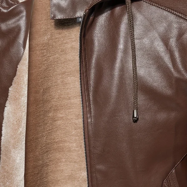 Ducati Exclusive Logo Hooded Leather Jacket QTMO230625A2DUC - Brown - Image 4