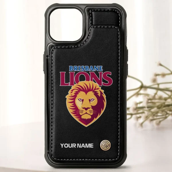 AFL Brisbane Lions Personalized Name - Leather Flip Wallet Phone Case HOAFL010725LPC01BL - Black - Image 3