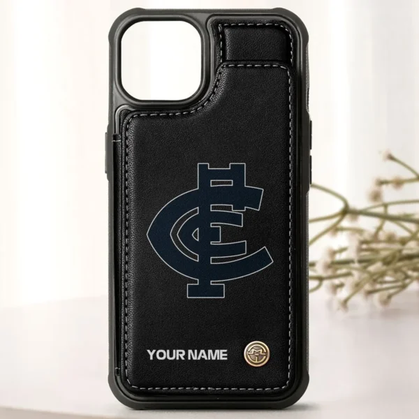 AFL Carlton Blues Personalized Name - Leather Flip Wallet Phone Case HOAFL010725LPC01CARL - Black - Image 3