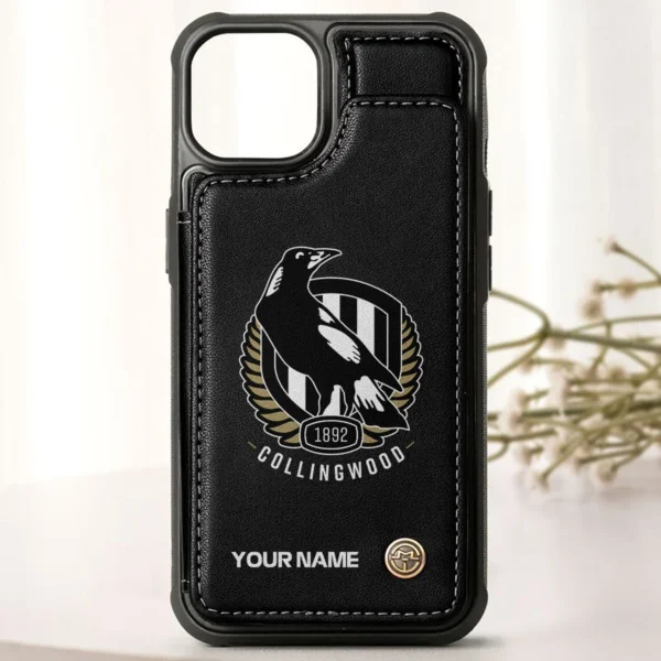 AFL Collingwood Magpies Personalized Name - Leather Flip Wallet Phone Case HOAFL010725LPC01COLL - Black - Image 3