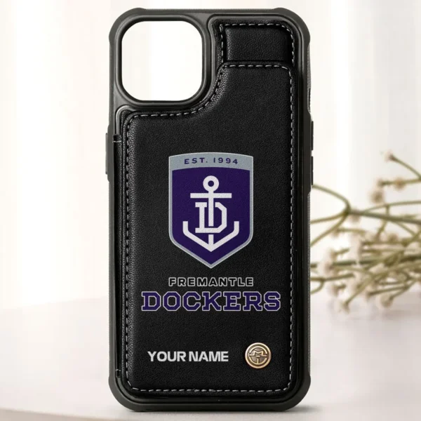 AFL Fremantle Dockers Personalized Name - Leather Flip Wallet Phone Case HOAFL010725LPC01FRE - Black - Image 3
