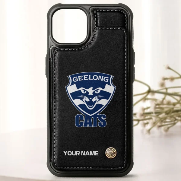 AFL Geelong Cats Personalized Name - Leather Flip Wallet Phone Case HOAFL010725LPC01GEEL - Black - Image 3