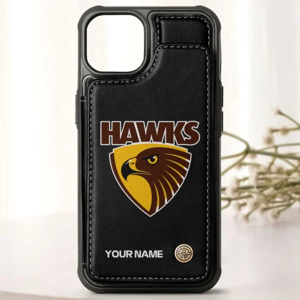 AFL Hawthorn Hawks Personalized Name - Leather Flip Wallet Phone Case HOAFL010725LPC01HAW - Black - Image 3