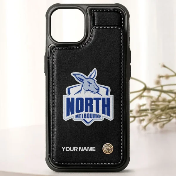 AFL North Melbourne Kangaroos Personalized Name - Leather Flip Wallet Phone Case HOAFL010725LPC01NMFC - Black - Image 3