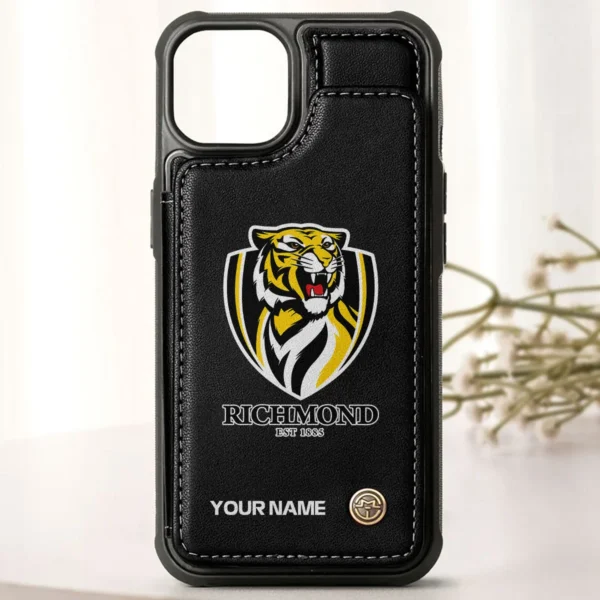 AFL Richmond Tigers Personalized Name - Leather Flip Wallet Phone Case HOAFL010725LPC01RICH - Black - Image 3