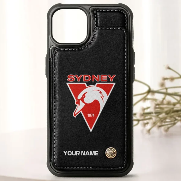 AFL Sydney Swans Personalized Name - Leather Flip Wallet Phone Case HOAFL010725LPC01SYD - Black - Image 3