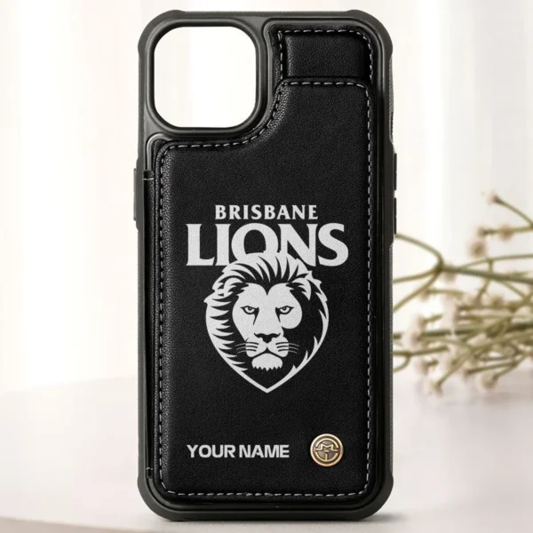 AFL Brisbane Lions Personalized Name - Leather Flip Wallet Phone Case HOAFL010725LPC02BL - Black - Image 3
