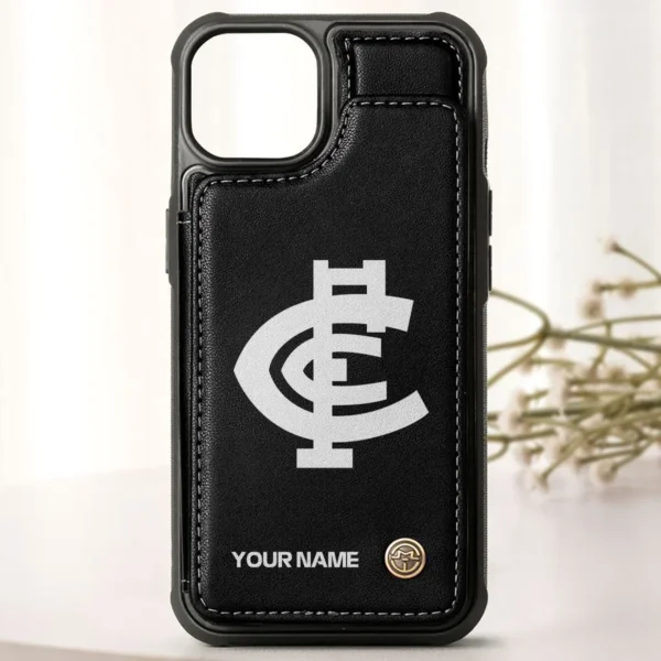 AFL Carlton Blues Personalized Name - Leather Flip Wallet Phone Case HOAFL010725LPC02CARL - Black - Image 3