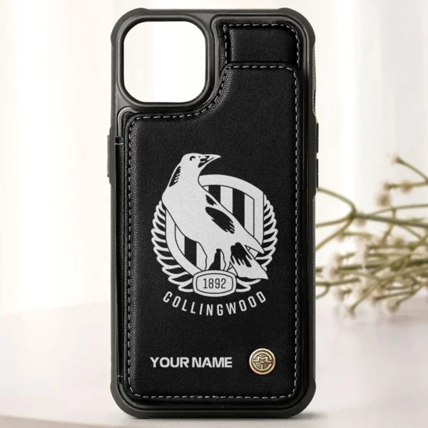 AFL Collingwood Magpies Personalized Name - Leather Flip Wallet Phone Case HOAFL010725LPC02COLL - Black - Image 3