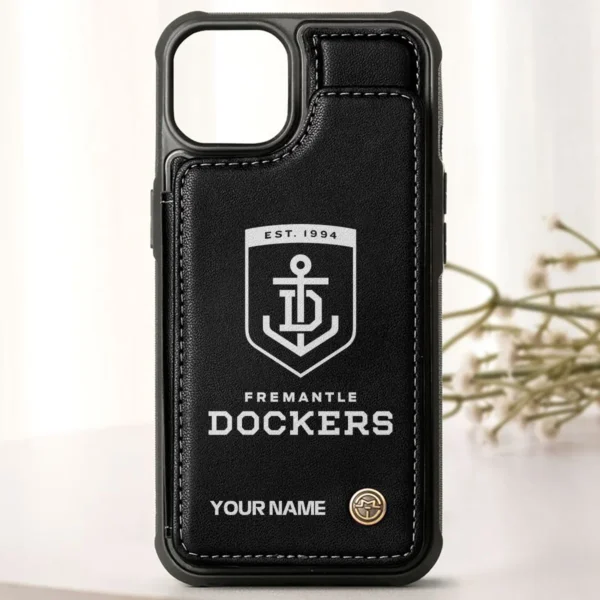 AFL Fremantle Dockers Personalized Name - Leather Flip Wallet Phone Case HOAFL010725LPC02FRE - Black - Image 3